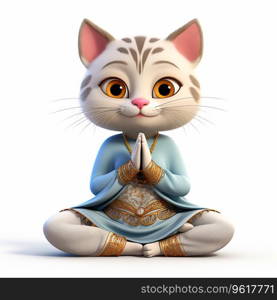 3d Cartoon yoga cat isolated on a white background Ai generated