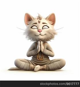 3d Cartoon yoga cat isolated on a white background Ai≥≠rated