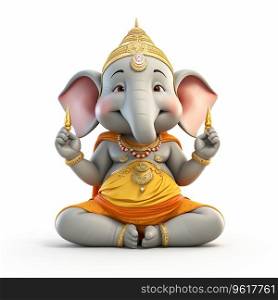 3d Cartoon yoga Ganesha elephant isolated on a white background Ai generated