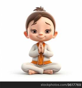 3d Cartoon yoga kid isolated on a white background Ai generated