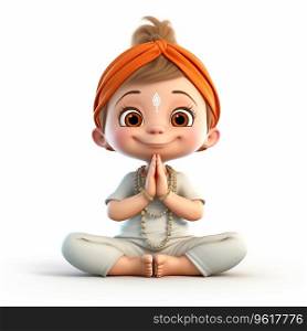 3d Cartoon yoga kid isolated on a white background Ai generated