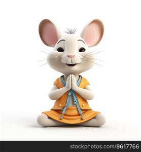 3d Cartoon yoga mouse isolated on a white background Ai generated