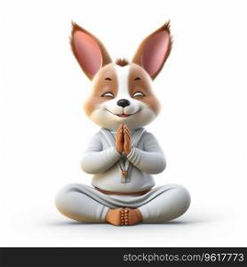3d Cartoon yoga rabbit isolated on a white background Ai generated