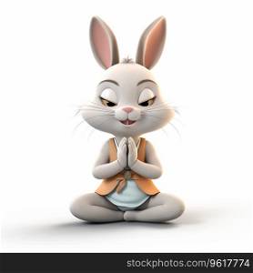 3d Cartoon yoga rabbit isolated on a white background Ai generated