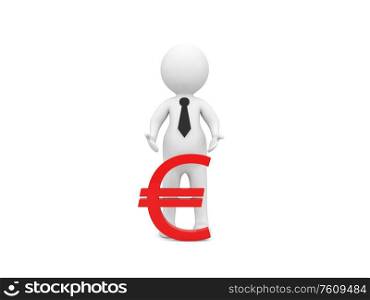 3d character and euro money sign on a white background. 3d render illustration.. 3d character and euro money sign on a white background.