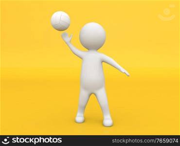 3d character athlete plays with a ball on a yellow background. 3d render illustration.. 3d character athlete plays with a ball on a yellow background. 