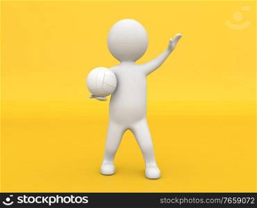 3d character athlete with a ball on a yellow background. 3d render illustration.. 3d character athlete with a ball on a yellow background. 