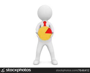 3d character businessman holding a diagram on a white background. 3d render illustration.. 3d character businessman holding a diagram on a white background.