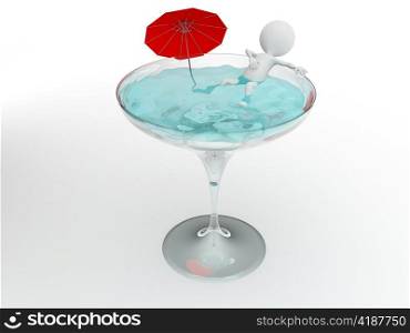 3d character having a bath in a glass
