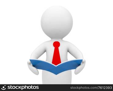 3d character is holding a folder with documents. 3d render illustration.. 3d character is holding a folder with documents.