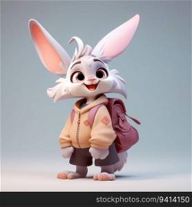 3d character Rabbit as a back to school concept smiling expression. cute 3d on minimal background.