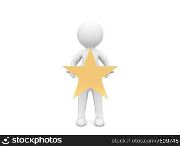 3d character with a gold star on a white background. 3d render illustration.. 3d character with a gold star on a white background.