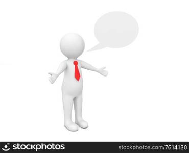 3d character with empty chat bubble on a white background. 3d render illustration.. 3d character with empty chat bubble on a white background.
