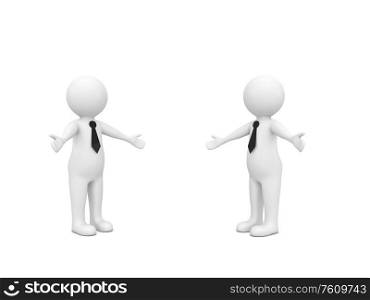 3d characters on a white background. Friendly meeting of two businessmen. 3d render illustration.. 3d characters on a white background. Friendly meeting of two businessmen.