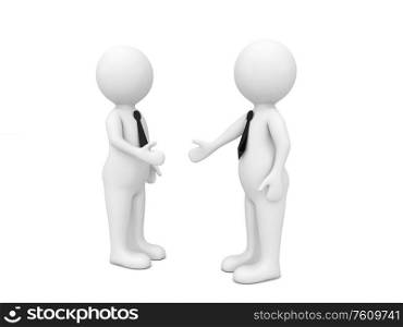 3d characters on a white background. Handshake of businessmen. 3d render illustration.. 3d characters on a white background. Handshake of businessmen.