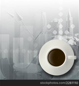 3d coffee cup on business strategy diagram as concept