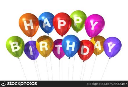 3D colored Happy Birthday balloons isolated on white background. Happy Birthday balloons