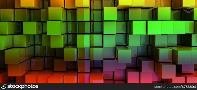 3D Colorful Blocks Abstract Background. Letterbox format