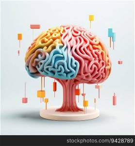 3D Colourful Brain UI on White Background. Generative ai. High quality illustration. 3D Colourful Brain UI on White Background. Generative ai