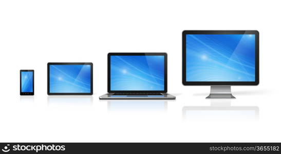 3D computer, laptop, mobile phone and digital tablet pc - isolated on white with clipping path