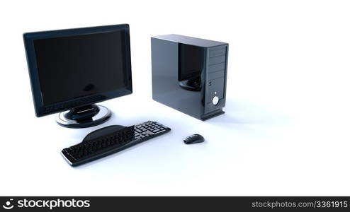 3d computer with keyboard and mouse on white background