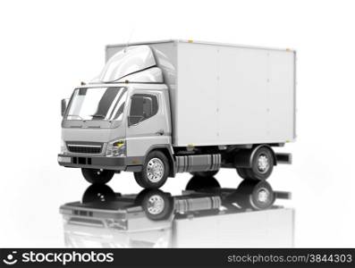 3d courier service delivery truck icon with blank sides ready for custom text and logos. Shallow depth of field