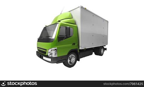 3d courier service delivery truck isolated on white