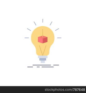 3d Cube, idea, bulb, printing, box Flat Color Icon Vector