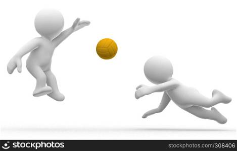 3d cute abstract humanoids play volley ball