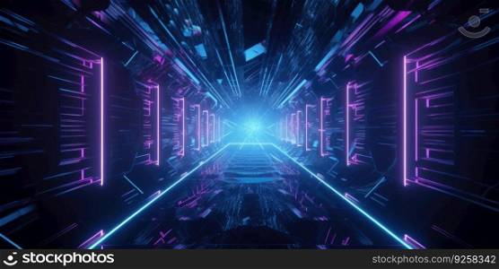 3D demonstration of blue and purple futuristic sci-fi techno lights. Generative AI AIG21.