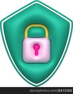 3D design of padlocks and protective shields. Data lock secure encryption privacy concept.