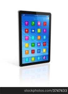 3D Digital Tablet Computer - apps icons interface - isolated on white with clipping path . Digital Tablet Computer - apps icons interface