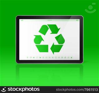 3D Digital tablet PC with a recycling symbol on screen. ecological concept. Digital tablet PC with a recycling symbol on screen. ecological concept
