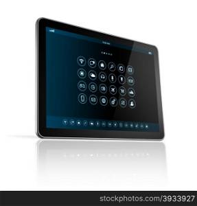 3D digital tablet pc with apps icons interface - isolated on white with clipping path. digital tablet pc with apps icons interface