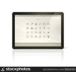 3D digital tablet pc with apps icons interface - isolated on white with clipping path. digital tablet pc with apps icons interface