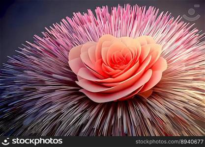 3D dramatic artistic single pink rose floral explosion, created with Generative AI technology.