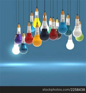 3d drawing idea pencil and light bulb concept creative and leadership as concept 