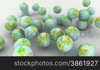 3D earths falling on white background
