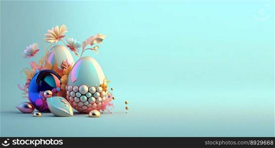 3D Easter Eggs and Flowers with a Fairytale Wonderland Theme for Background and Banner