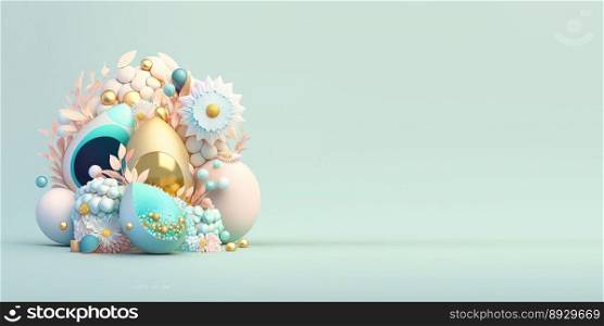 3D Easter Eggs and Flowers with a Fairytale Wonderland Theme for Background and Banner