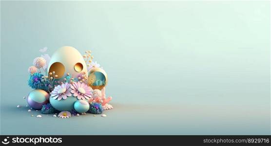 3D Easter Eggs and Flowers with a Fairytale Wonderland Theme for Banner