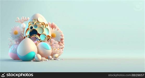 3D Easter Eggs and Flowers with a Fantasy Theme for Background and Banner