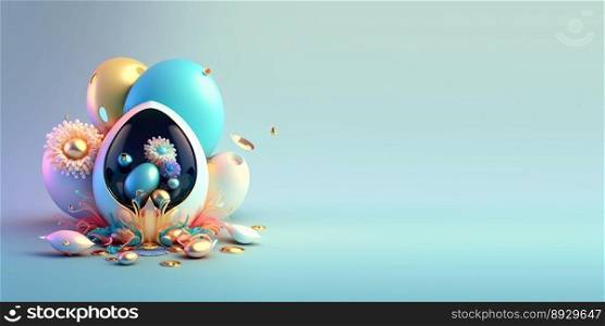 3D Easter Eggs and Flowers with a Fantasy Wonderland Theme for Background and Banner