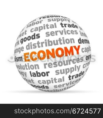 3d Economy Word Sphere on white background.