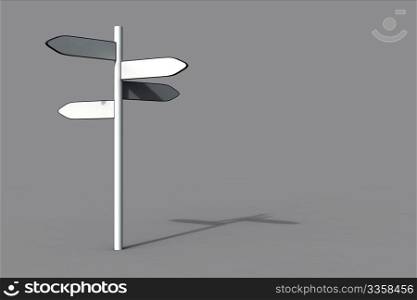 3d empty direction sign on grey background