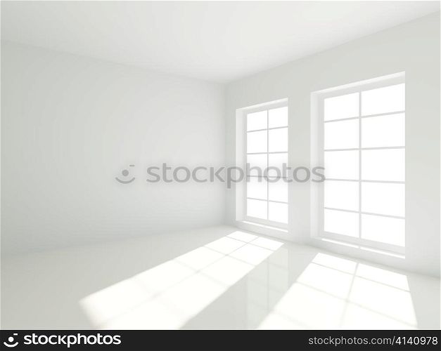 3d Empty White Room with Windows