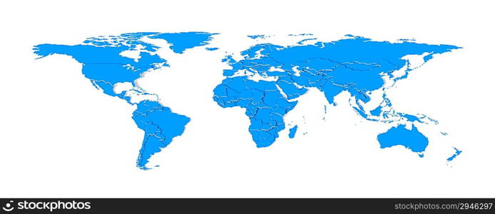3d extruded countries borders worldmap (blue)