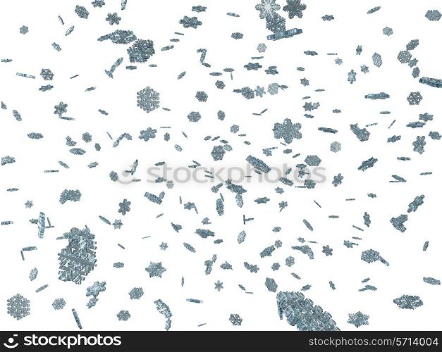 3D falling snowflakes winter background.