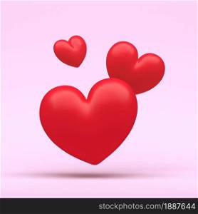3d family of hearts on extra light pink pastel background with clear shadow illustration. 3d render love or like.
