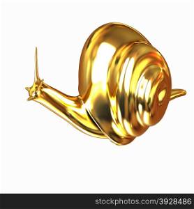 3d fantasy animal, gold snail on white background